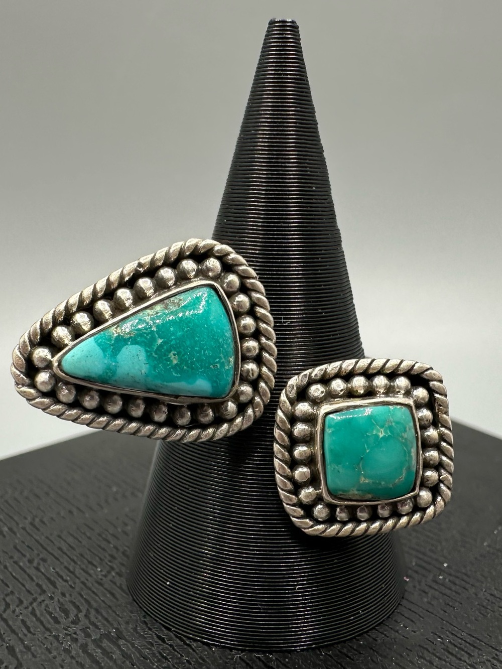 Turquoise Sterling Silver 925 Ring Handmade Floater Bypass Triangle Square